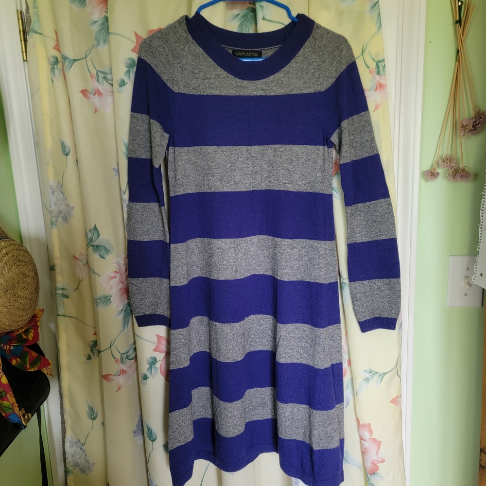 Banana Republic Blue and Gray Striped Long Sleeve Dress